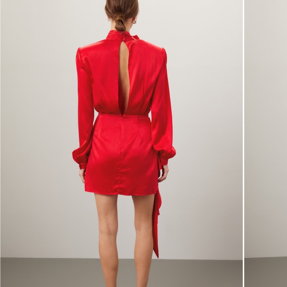 Ronny Kobo Red Long-Sleeve Silk Wrap Mini Dress (Size XS) - Picture 4 of 5